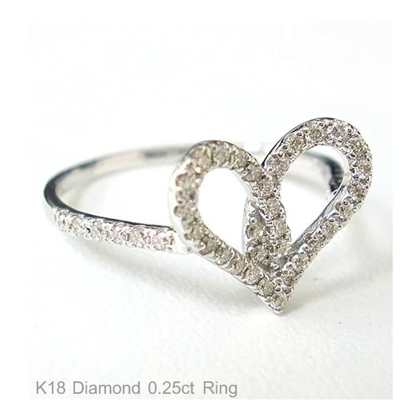 k18WG ハートダイヤモンドリング k18wg ハートダイヤリングダイヤモンド リングWG パヴェ
