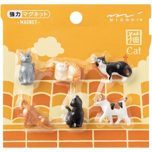 ミドリ マグネット ミニマグネット 6個入 猫柄B 49886006 猫　ネコ　ねこ　動物　磁石　冷蔵庫　メモ　貼る