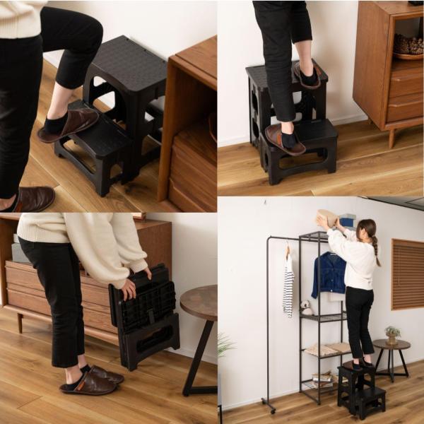 東谷 踏み台 SGS-19BK 折りたたみ式 ステップ台 2段 プランタースタンド フォールディング 耐荷重80kg 高さ42.5cm 玄関 脚立 椅子 洗車 軽量 ブラック