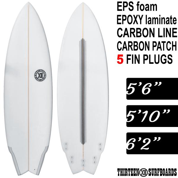 送料無料 13SURF サーフィン サーフボード 5'6 5'10 6'2 EPS ショート ホワイト フィン付 エポキシ ウィングスワロー 初心者 ビギナー