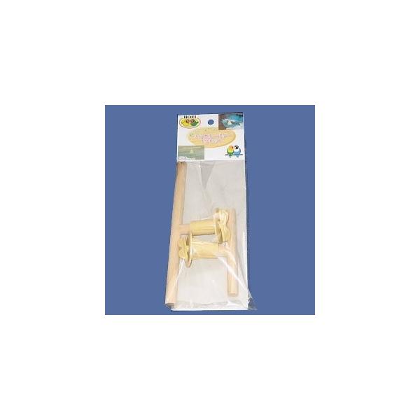 　長さ10.5cmと18cmのＴ字止まり木（直径1.2cm）と、止まり木を固定するホルダー２個がセットになっています。