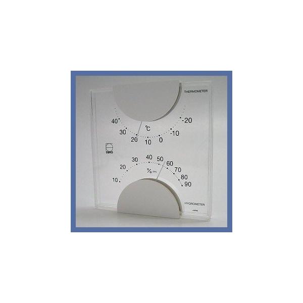 　文字板が透明になっているモダンなデザインの温度・湿度計です（日本製）。【サイズ】横10cm・高さ10.4cm・厚さ2cm