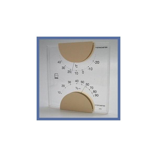 　文字板が透明になっているモダンなデザインの温度・湿度計です（日本製）。【サイズ】横10cm・高さ10.4cm・厚さ2cm