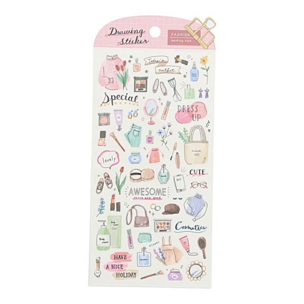 マインドウェイブ ドローイングステッカー ファッション かわいい シール デコレーション ノート 手帳 オシャレ レトロ