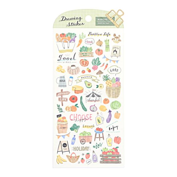マインドウェイブ ドローイングステッカー マルシェ かわいい シール デコレーション ノート 手帳 オシャレ レトロ