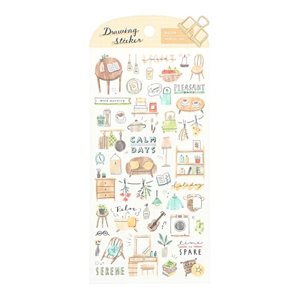 マインドウェイブ ドローイングステッカー ルーム かわいい シール デコレーション ノート 手帳 オシャレ レトロ
