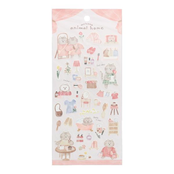マインドウェイブ アニマルホーム ステッカー ネコ かわいい シール デコレーション ノート 手帳 オシャレ レトロ