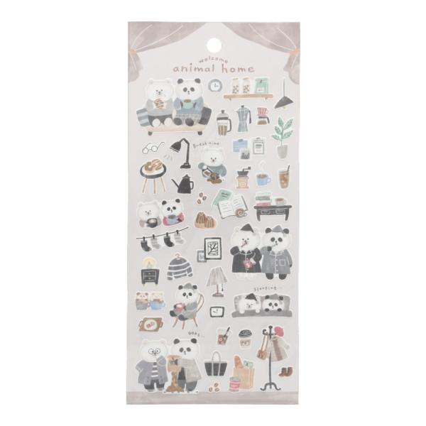 マインドウェイブ アニマルホーム ステッカー パンダとシロクマ かわいい シール デコレーション ノート 手帳 オシャレ レトロ