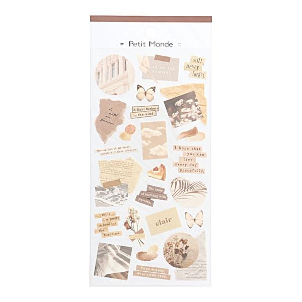マインドウェイブ ペティットモンドステッカー collage beige かわいい シール デコレーション ノート 手帳 オシャレ レトロ