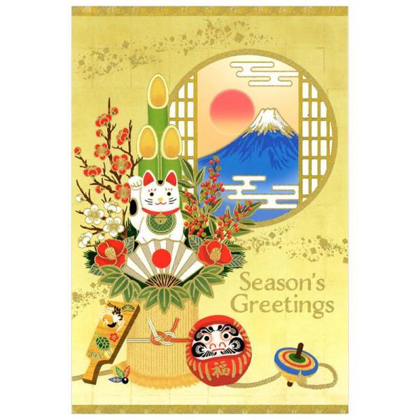 地球グリーティング 和風 クリスマスカード 年賀 模様入り箔加工 かわいい メッセージカード