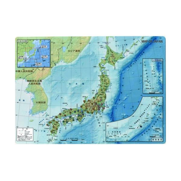 日本の地図と建造物や特産品 偉人などの資料が入ったオシャレなデザイン 日本地図下敷きa4サイズ Psmj 文具の森ヤフー店 通販 Yahoo ショッピング