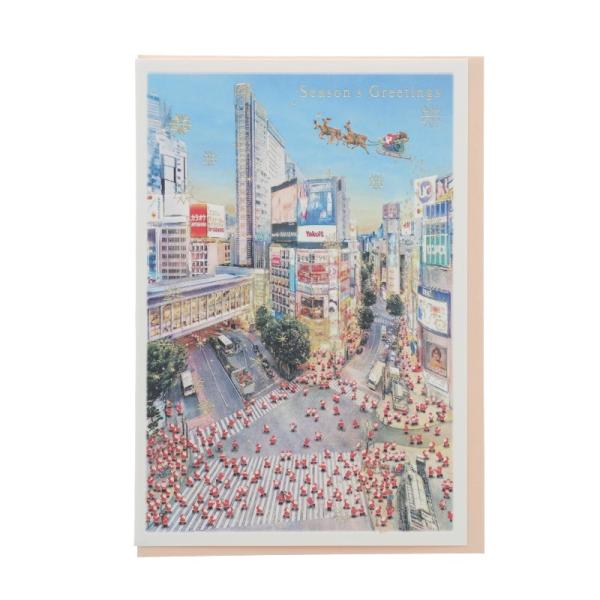 グリーティングライフ ミニサンタセピアカード 渋谷交差点 カワイイ、キレイなクリスマスカード プレゼント メッセージカード