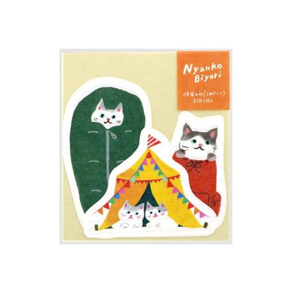 サンスター文具 ダイカットミニレターセット にゃんこ日和 キャンプ テント 古川紙工 コラボ かわいい 日本製