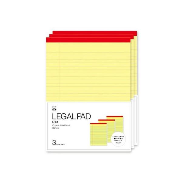伊東屋タイムバリュー リーガルパッド L 横罫 3冊 イエロー LPL3