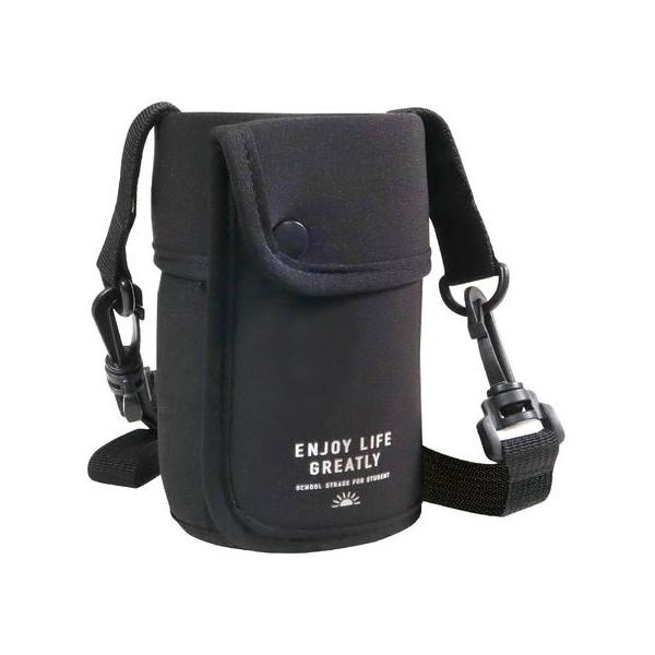 【商品説明】４００ｍｌから１Ｌの水筒に対応。高さを２段階に調節でき（上部を折ると１４０ｍｍ、伸ばすと２００ｍｍ）。巻いて径を調節できる（直径約６０〜９０ｍｍの水筒に対応）。ショルダーベルト付。【仕様】●カラー：ブラック●サイズ：（本体）幅１...