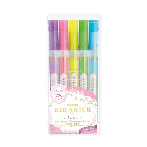 ゼブラ　WKS18-5C　ラインマーカー　キラリッチ＜KIRARICH＞　5色セット　ラメ入りインク
