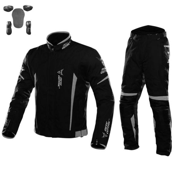 [MOTO CENTRIC]　バイク用メンズ　オックスフォード布　ジャケット&パンツ上下セット　インナーとプロテクター付 防水 防寒 防風　灰