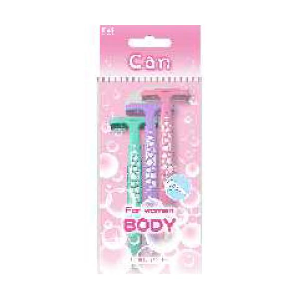 女性用使い捨てカミソリ。淡いパステルトーンにバブル模様のおしゃれなデザイン。手にフィットするロングハンドル。肌に優しいフィルムガードを採用。