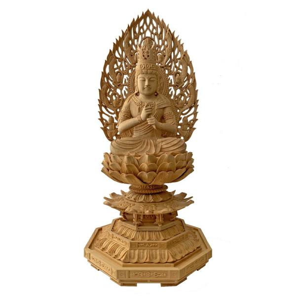 【セール中・新品】 大日如来　柘植　八角台座 総高さ約23.5㎝　上彫　真言宗 本柘植仏像 上彫り 八角台座 舟立弥陀 【浄土宗・時宗】 | 仏像