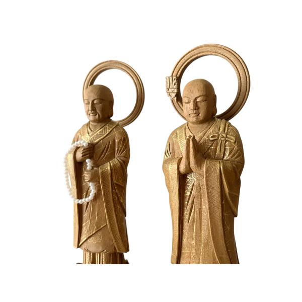 仏像 法然上人 善導大師 両大師 楠木 金泥書 3.0寸 仏具 浄土宗 楠木地