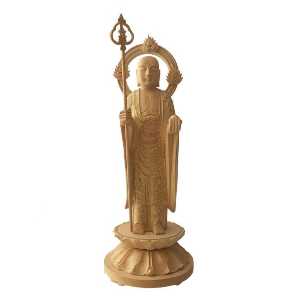 仏像 総柘植 地蔵菩薩 丸台座 輪光背 金泥書 6.0寸 木彫