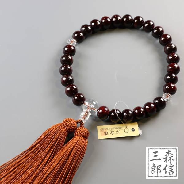 数珠 男性用 紫檀 27玉Pハリ仕立 アクリル玉 (房色・茶) 木製数珠( 京