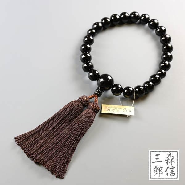 森信三郎商舗 数珠 男性用 黒檀 22玉 共仕立 正絹房 (房色・茶 玉