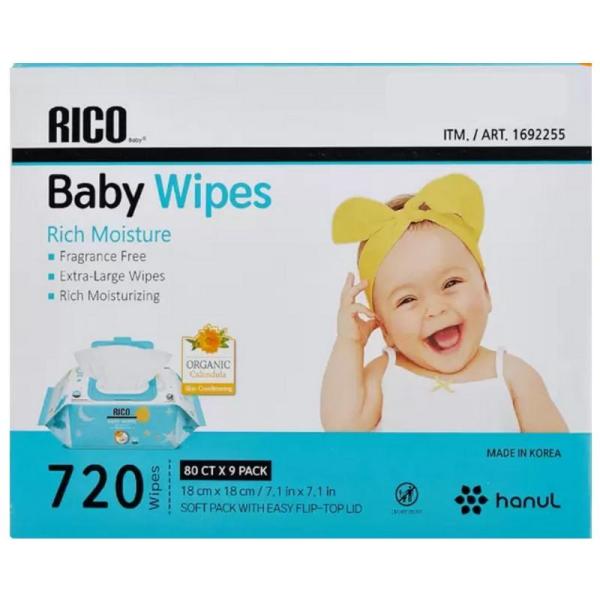 RICO ベビーワイプ あかちゃん お尻拭き　80枚×9個　9パック RICO BABY WIPES リコワイプ 720枚　おしりふき