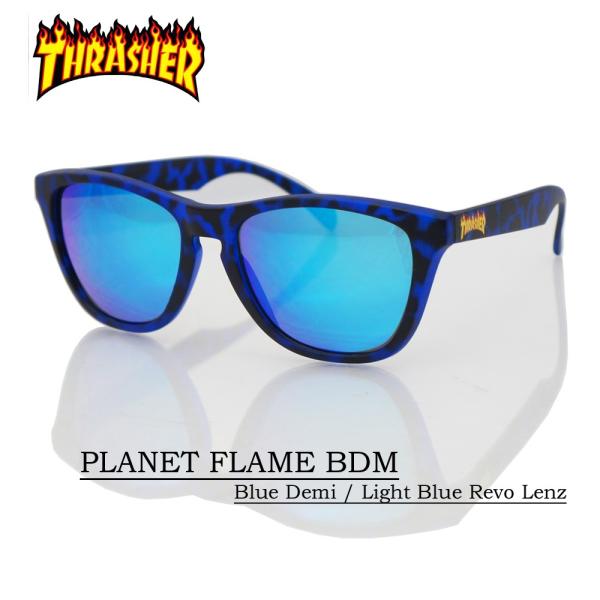 �T���O���X UV�J�b�g �C �R �X �t�@�b�V���� THRASHER �X���b�V���[ Sunglasses PLANET FLAME No1015F BDM �t���C�����S Blue Demi / Light Blue Revo Lenz