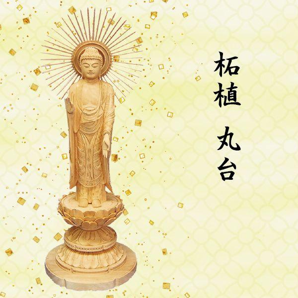 仏像　阿弥陀如来像　浄土真宗東本願寺派用　柘植 丸台　３寸