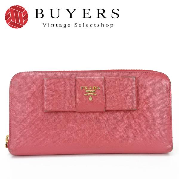 PRADA プラダ サフィアーノ リボン ピンク ゴールド金具 レザー 長財布 ロングウォレット レディース 601780 【中古】 PRADA - PRADA プラダ サフィアーノ リボン ピンク ゴールド金具