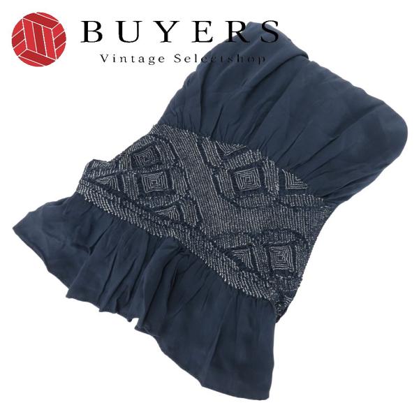 中古 男帯 兵児帯 総絞り 正絹 ブラック ホワイト 浴衣帯 お洒落