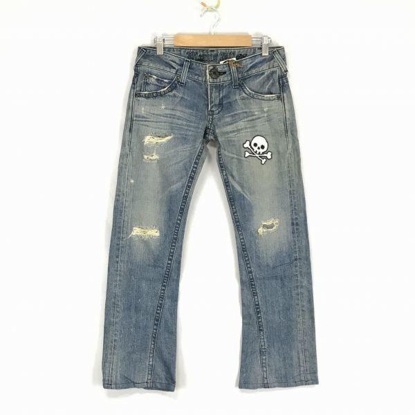 RARE！タグ付き新古品★エドウィン/EDWIN 益若つばさ＆梅田直樹/梅つば★スカル/デニムパンツ/ダメージジーンズ【レディースS】◆BF884