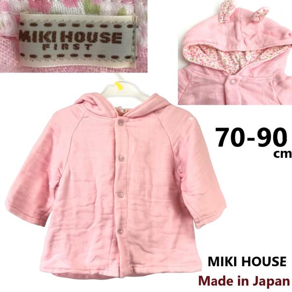 日本製★MIKI HOUSE First【ミキハウス】 うさ耳パーカー【キッズ70-90/ピンク/pinkドット柄/花柄】アウター/ブルゾン/hoodie Jacket/Jumper◆BJ077-f