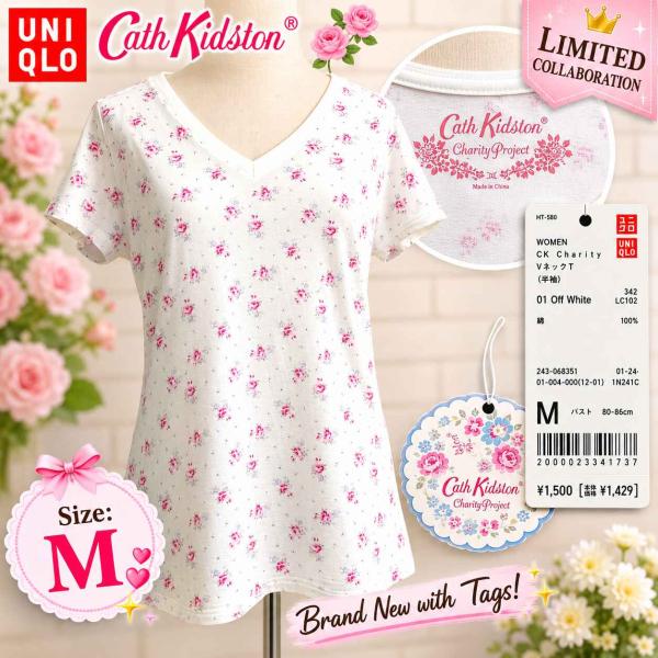 タグ付き新古品★限定品/UNIQLO +J × Cath Kidston/ユニクロ★コラボ/半袖トップス/Ｔシャツ【レディースM/白/white/花柄】Tops/Shirt◆BJ180-f
