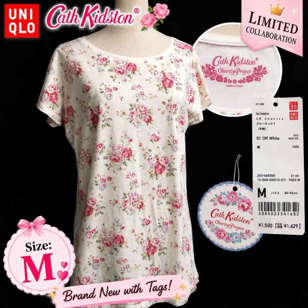 タグ付き新古品★限定品/UNIQLO +J × Cath Kidston/ユニクロ★コラボ/半袖トップス/Ｔシャツ【レディースM/白/オフホワイト/花柄】Tops/Shirt◆BJ180-i