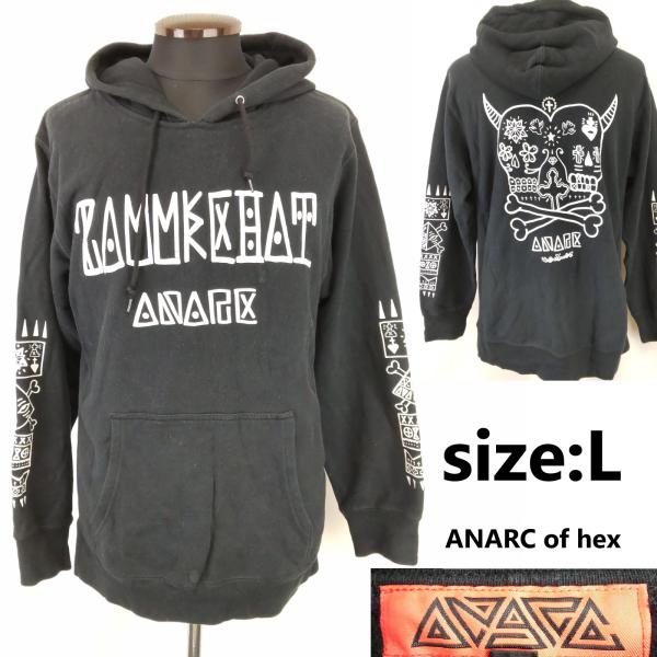 ANARC of hex/アナークオブヘックス★角付きスカル＆クロスボーン/注目プルオーバー スウェットパーカー【メンズL/黒/black】Tops/hoodie◆BJ182-j