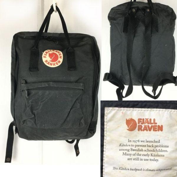 FJALL RAVEN KANKEN/フェールラーベン　リュックサック/デイバッグ　黒/ブラック　ロゴワッペン　メンズ ＆ レディース　管NO.yB7-59