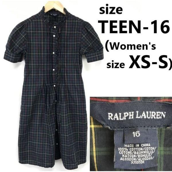 RALPH LAUREN☆半袖/フリル/シャツワンピース【TEEN16（成人XS-S程度