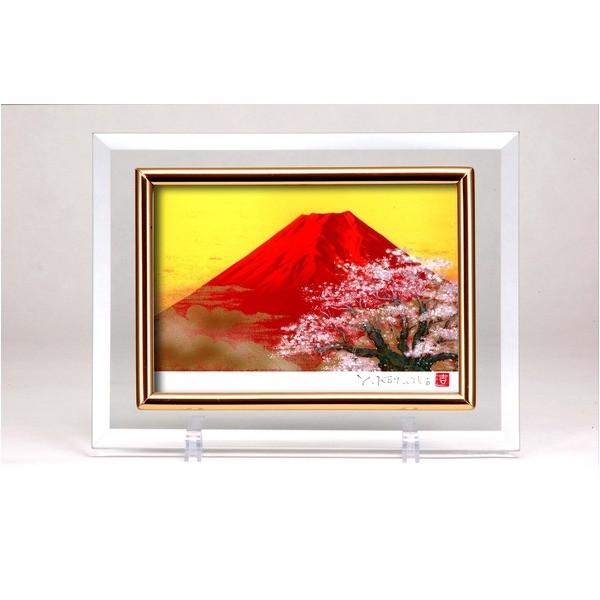 フォトフレーム/写真立て 〔ハガキサイズ 150×105mm対応〕 吉岡浩太郎クリスタル絵画 「赤富士桜」 日本製