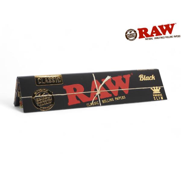 RAW CLASSIC BLACK KING SIZE SLIMロウ クラシック ブラック キングサイズスリム ペーパー（極薄）RAW/ロウシリーズペーパーからウルトラスウィン（極薄巻紙）でスローバーニーング（燃焼速度が遅い）なブラックRA...