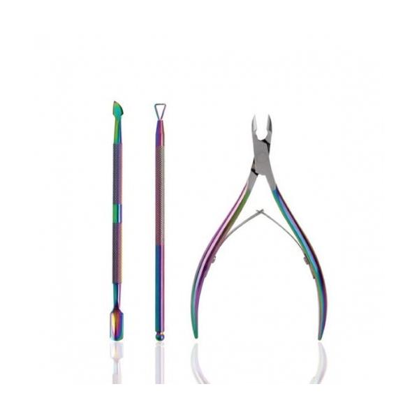 キューティクルニッパー、キューティクルプッシャー、甘皮プッシャーの3点セット。●キューティクルニッパー甘皮やささくれをカットするのに使用します。※爪切りではありません。爪を切ると刃先がほころび使用できなくなる恐れがあります。●キューティクル...