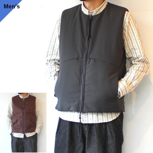 melple リバーシブル中綿ノーカラーベスト Ventura Vest　（Charcoal × Burgundy）