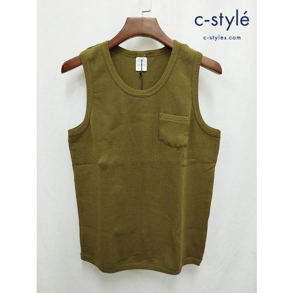 [美品] BLUCO WORK GARMENT ブルコ タンクトップ L カーキ系 綿100% ヘビーサーマル ワッフル OL-702-018 | ★ C370