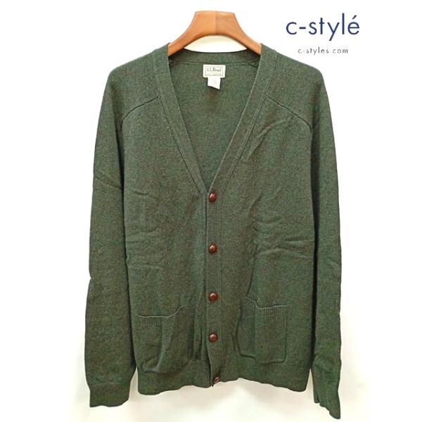 [人気] L.L.Bean エルエルビーン Vネックカーディガン XL-REG モスグリーン ラムウール100% 0QY82 | ★ N800