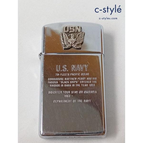 [人気] ZIPPO ジッポー オイルライター Slim スリム U.S.NAVY USN 7th FLEETS PACIFIC OCEAN '97 シルバー | ★ U676
