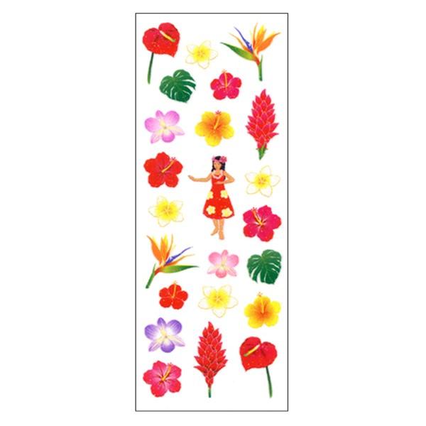 ラメ入りシール ハワイの花 ZR296 1シート 南国 ハイビスカス レター