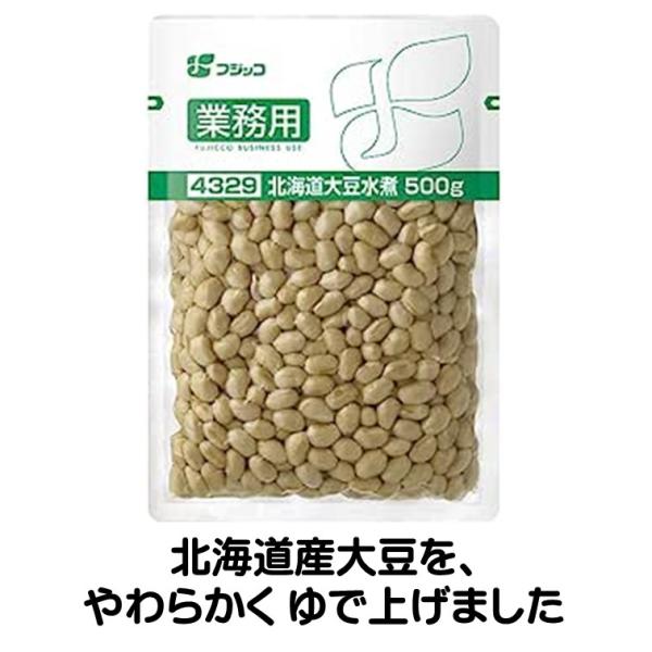 フジッコ 業務用 北海道産 大豆 水煮 500g 北海道大豆 水煮 やわらかく ゆで上げた名称　　　だいず水煮原材料　　大豆(遺伝子組換えでない)、食塩/pH調整剤、塩化カルシウム原料原産地名　国産(大豆)内容量　　500g(固形量)　内容...