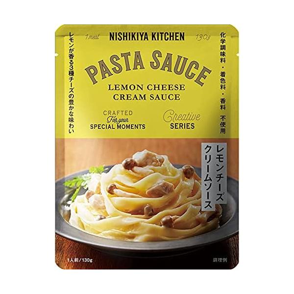 パスタソース レモンチーズクリームソース 130g にしきや ニシキヤキッチン レモンチーズ クリームソース3種のチーズで風味付けしたクリームソースに、相性の良い鶏肉とぶなしめじを合わせました。レモンがほんのり香る飽きのこない味わいです。名...