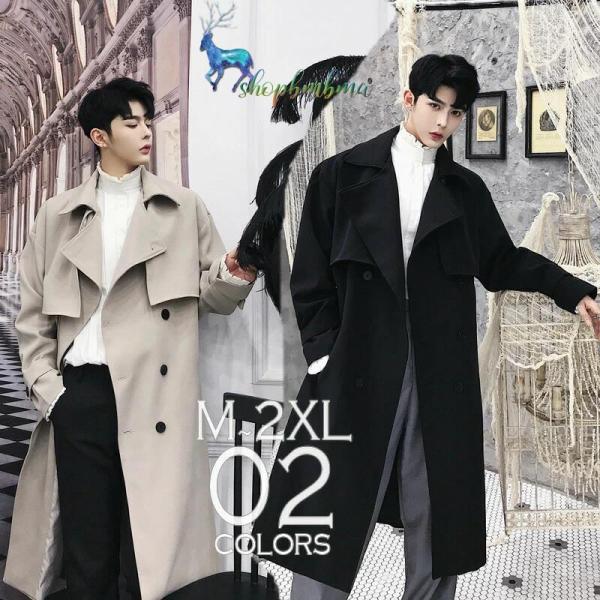 韓国 ファッション メンズ モード系 デザイントレンチコート コート